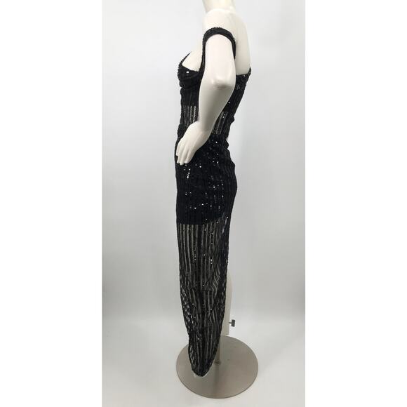 Lovers + Friends Nina Black Sequins Asymmetrical Gown Party Dress XS - Picture 11 of 16